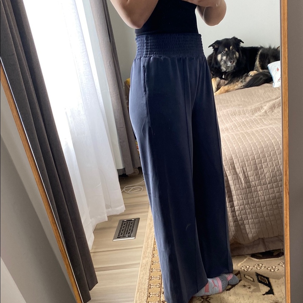 Navy Wide Leg Track Pants